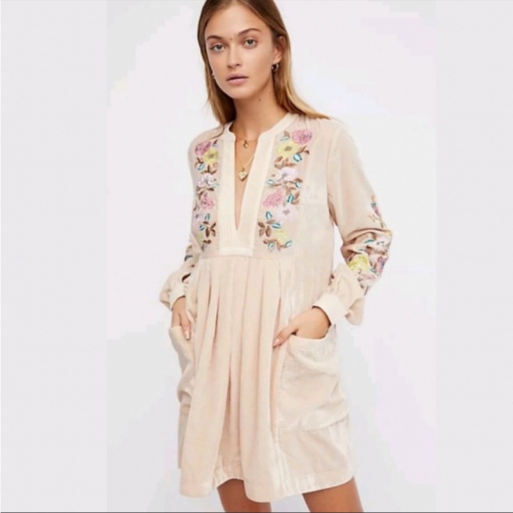 Free people Velvet Mia embroidered boho dress Sz M - Picture 8 of 10